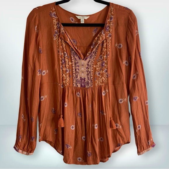Lucky Brand Tops - Lucky Brand Rust Orange Floral Boho Peasant Top, size M